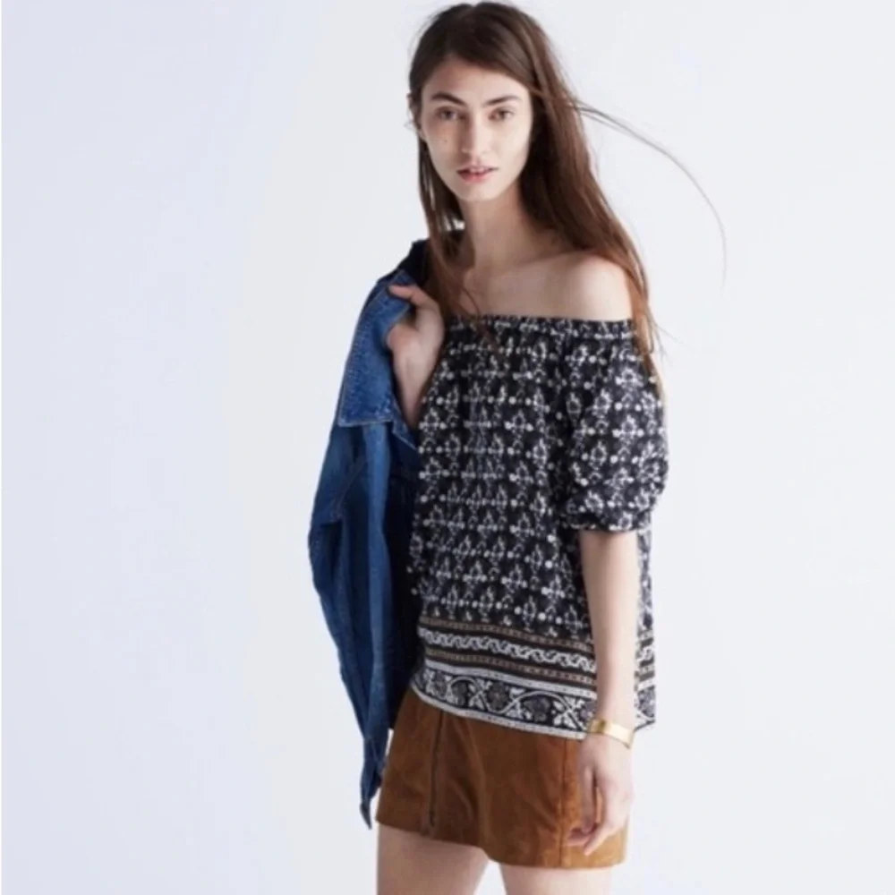 Madewell Garden House Silk Floral Off the Shoulder Boho Blouse‎